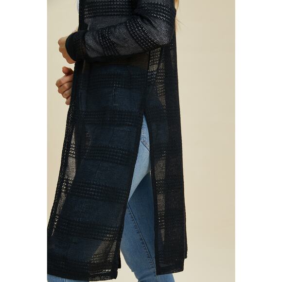 DOUBLE TAKE Black Open Work Lightweight Long Cardigan Sweater Long Sleeve NEW - Picture 7 of 9